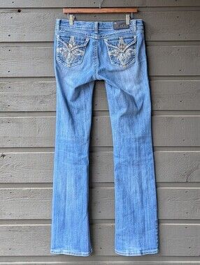 Grace In LA Low Rise Blue Distressed Bootcut Jeans Size 29